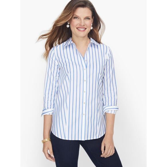 Talbots Tops - TALBOTS PERFECT SHIRT FRENCH STRIPE PEARL GOLD BUTTONS PROFESSIONAL SZ  18W
